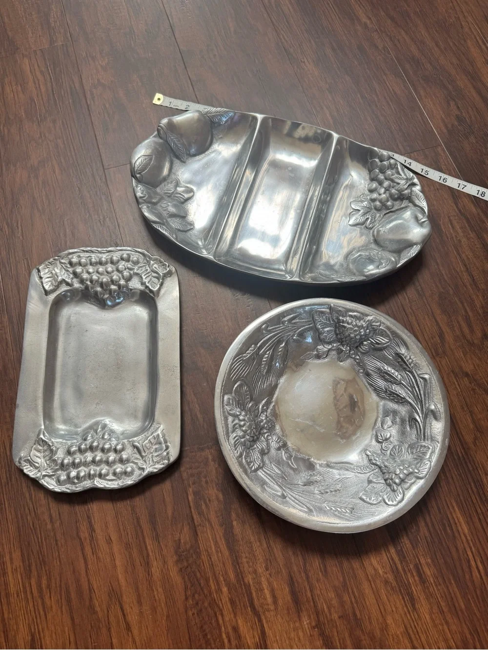 Decorative Pewter-Style Serving Trio - Silver Appetizer Bowls and Divided Server